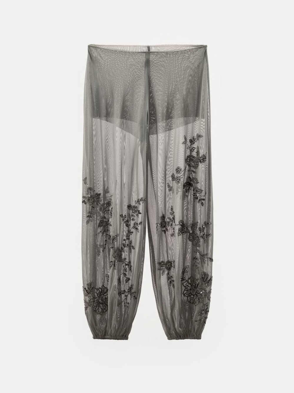 Zara Embellished Sheer Harem balloons Pants - Light Gray - Picture 2 of 5